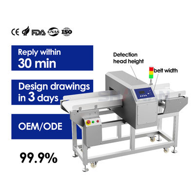 Metaaldetector gevoeligheid voedingsindustrie fabriek verwerking transportband testapparatuur