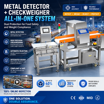 Automatic Checkweigher and Food Metal Detector Combo Machine High Accuracy Industrial Food Processing Inspection Line